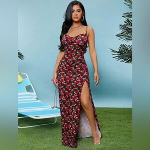 Floral Black and Red Maxi Dress size medium